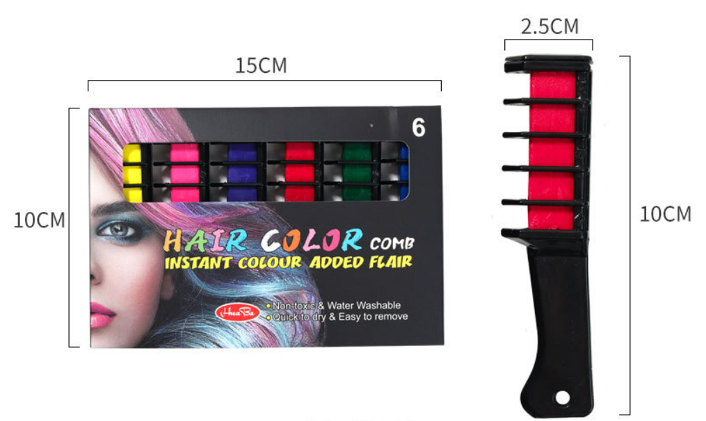 6 Colors Temporary Hair Color Chalk Comb Set