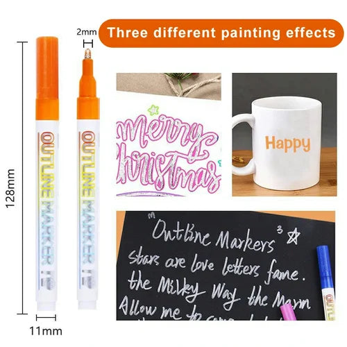 8 Colors Double Line Contour Pen Student Large Capacity Glisten Highlighters