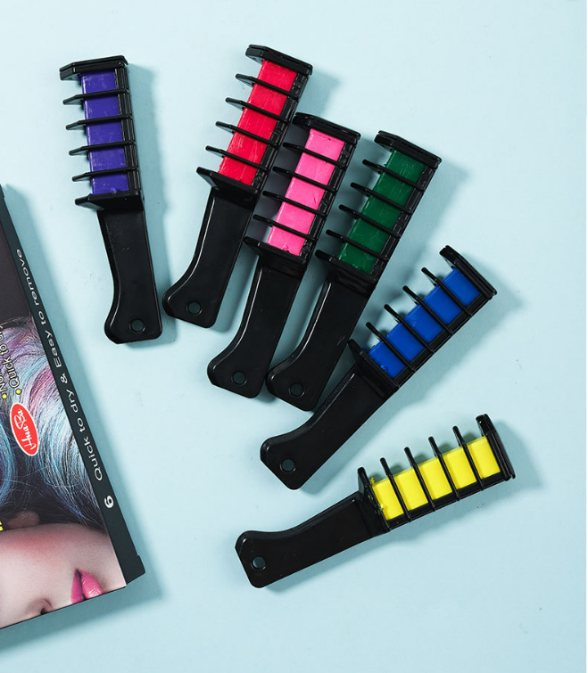 6 Colors Temporary Hair Color Chalk Comb Set
