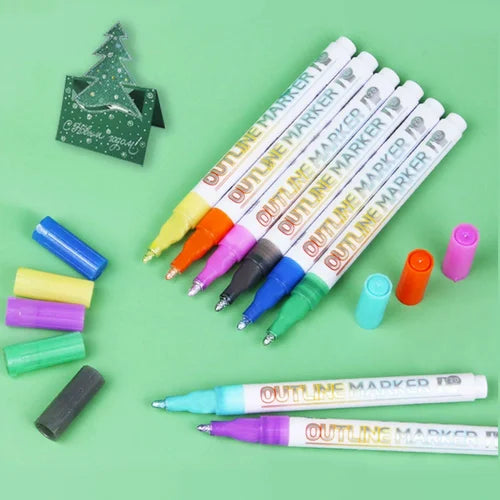 8 Colors Double Line Contour Pen Student Large Capacity Glisten Highlighters