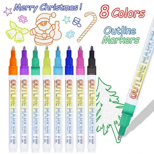 8 Colors Double Line Contour Pen Student Large Capacity Glisten Highlighters
