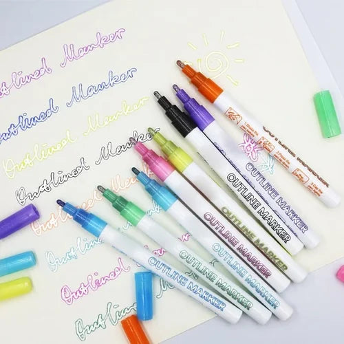 8 Colors Double Line Contour Pen Student Large Capacity Glisten Highlighters