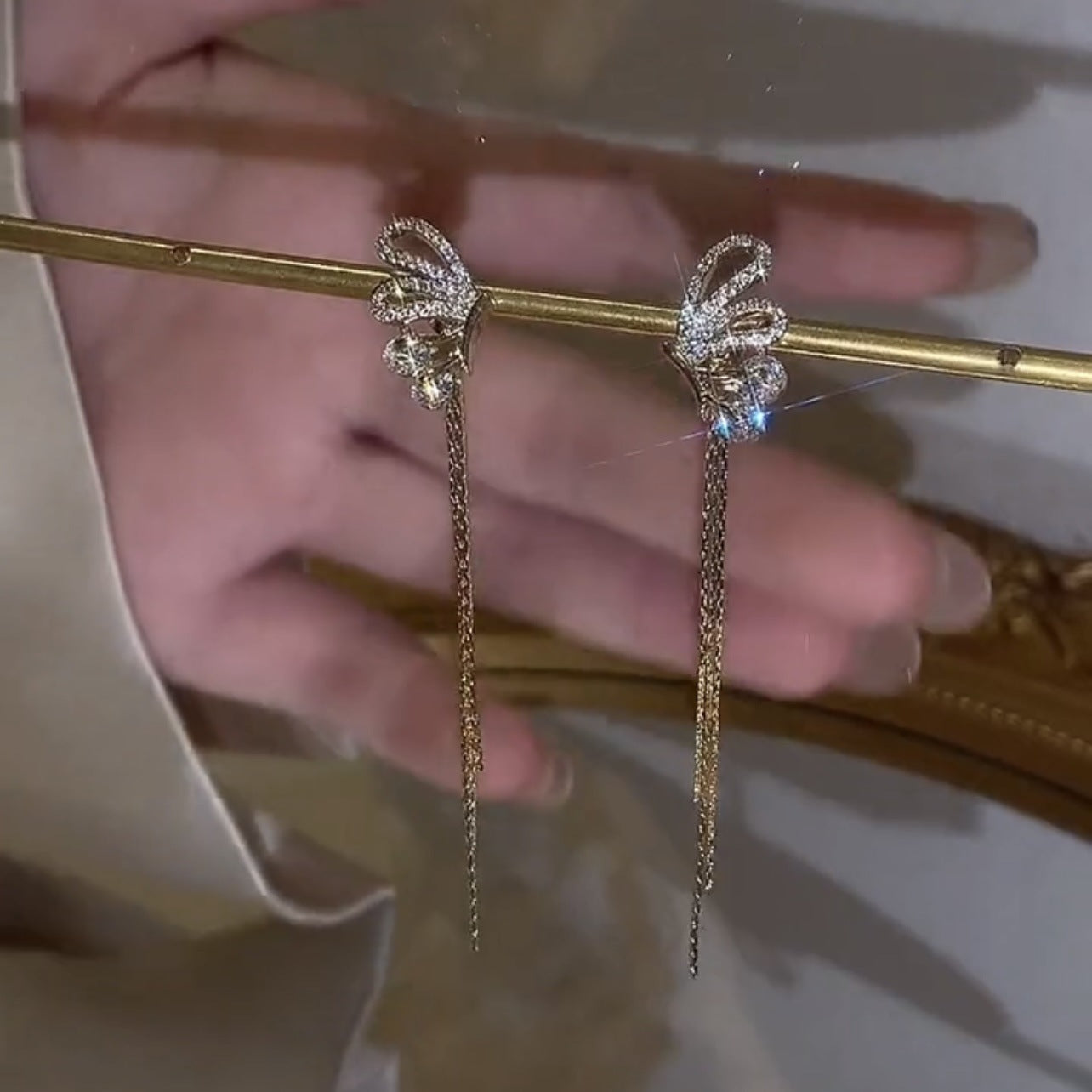 Butterfly Wing Microset Long Fringe Earrings