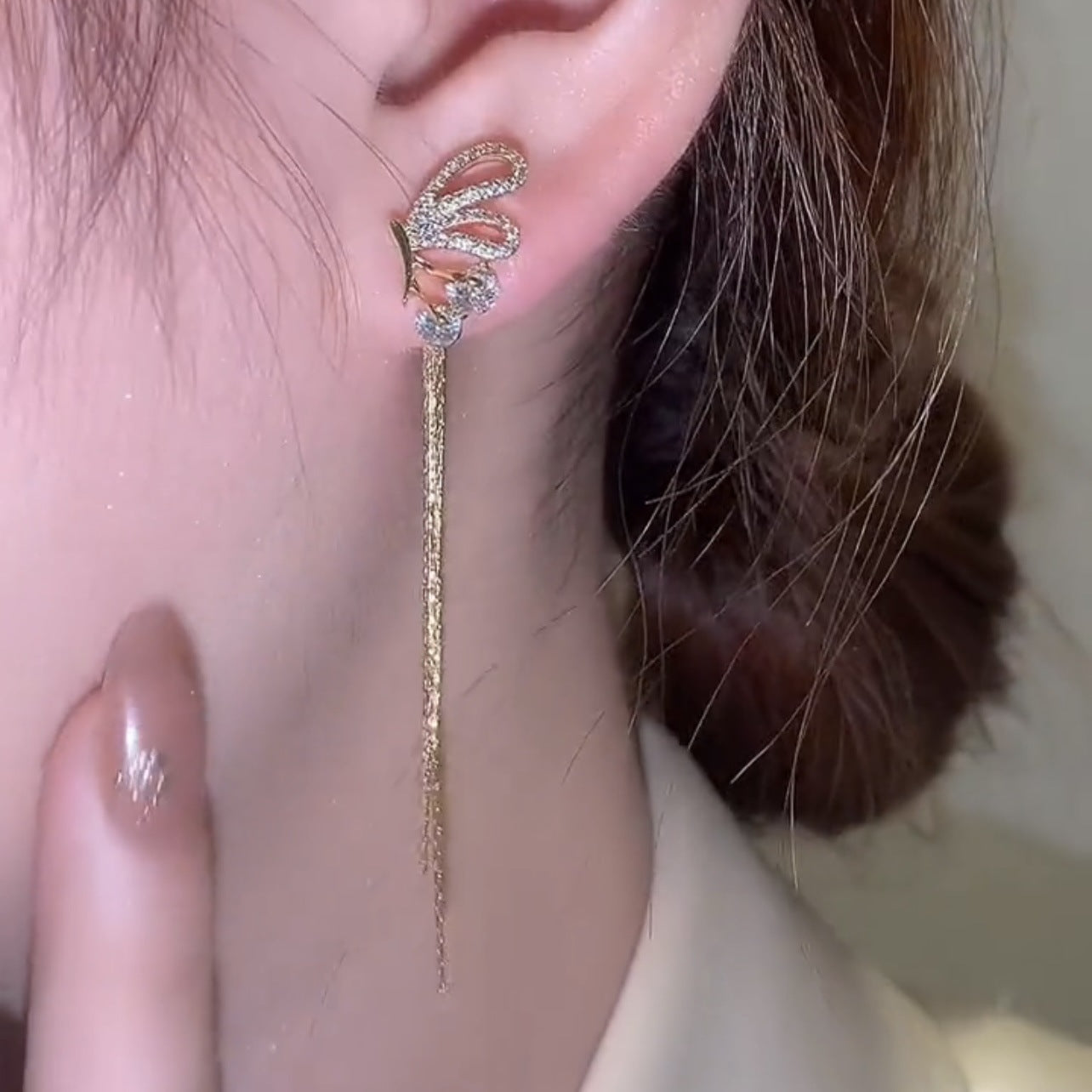 Butterfly Wing Microset Long Fringe Earrings