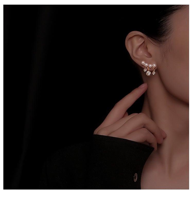 Korean Style Curved Pearl Tassel Earrings