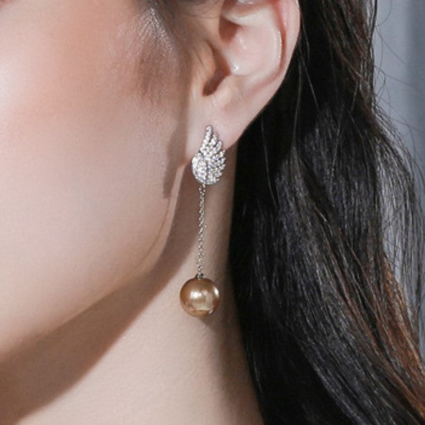 Angel Wings Diamond Pearl AB Sides Earrings
