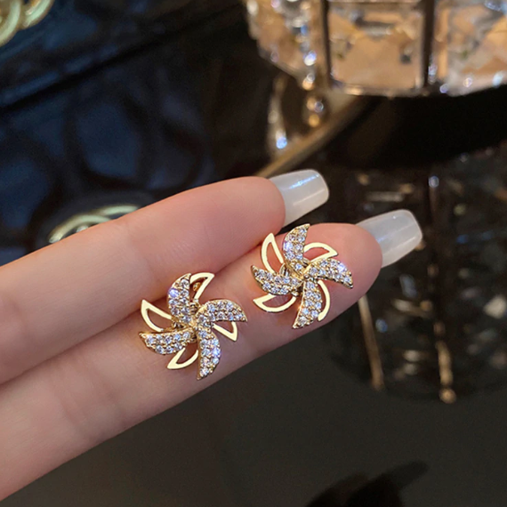 Exquisite Crystal Rotating Windmill Earrings