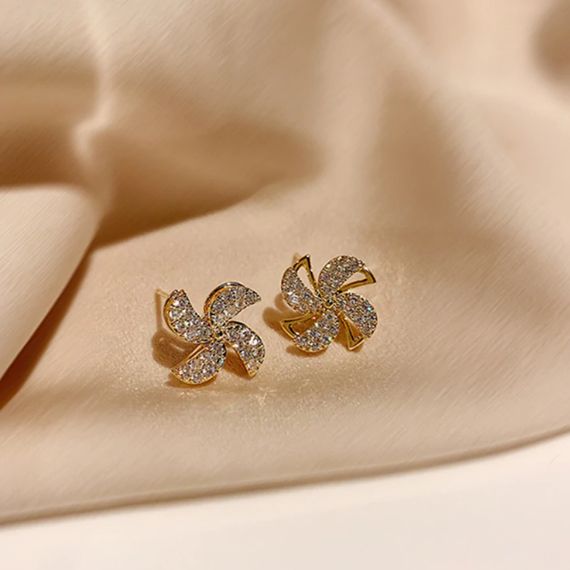 Exquisite Crystal Rotating Windmill Earrings