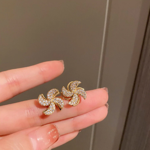 Exquisite Crystal Rotating Windmill Earrings