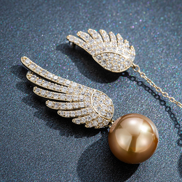 Angel Wings Diamond Pearl AB Sides Earrings