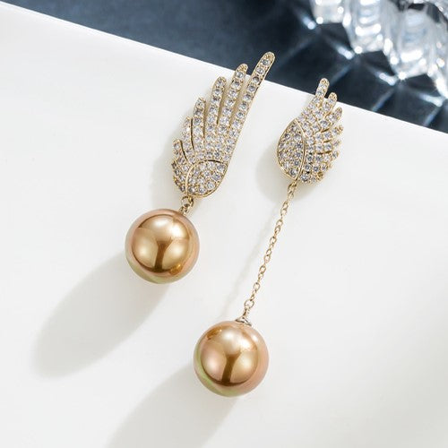 Angel Wings Diamond Pearl AB Sides Earrings