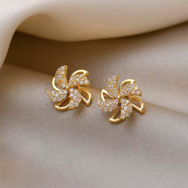 Exquisite Crystal Rotating Windmill Earrings