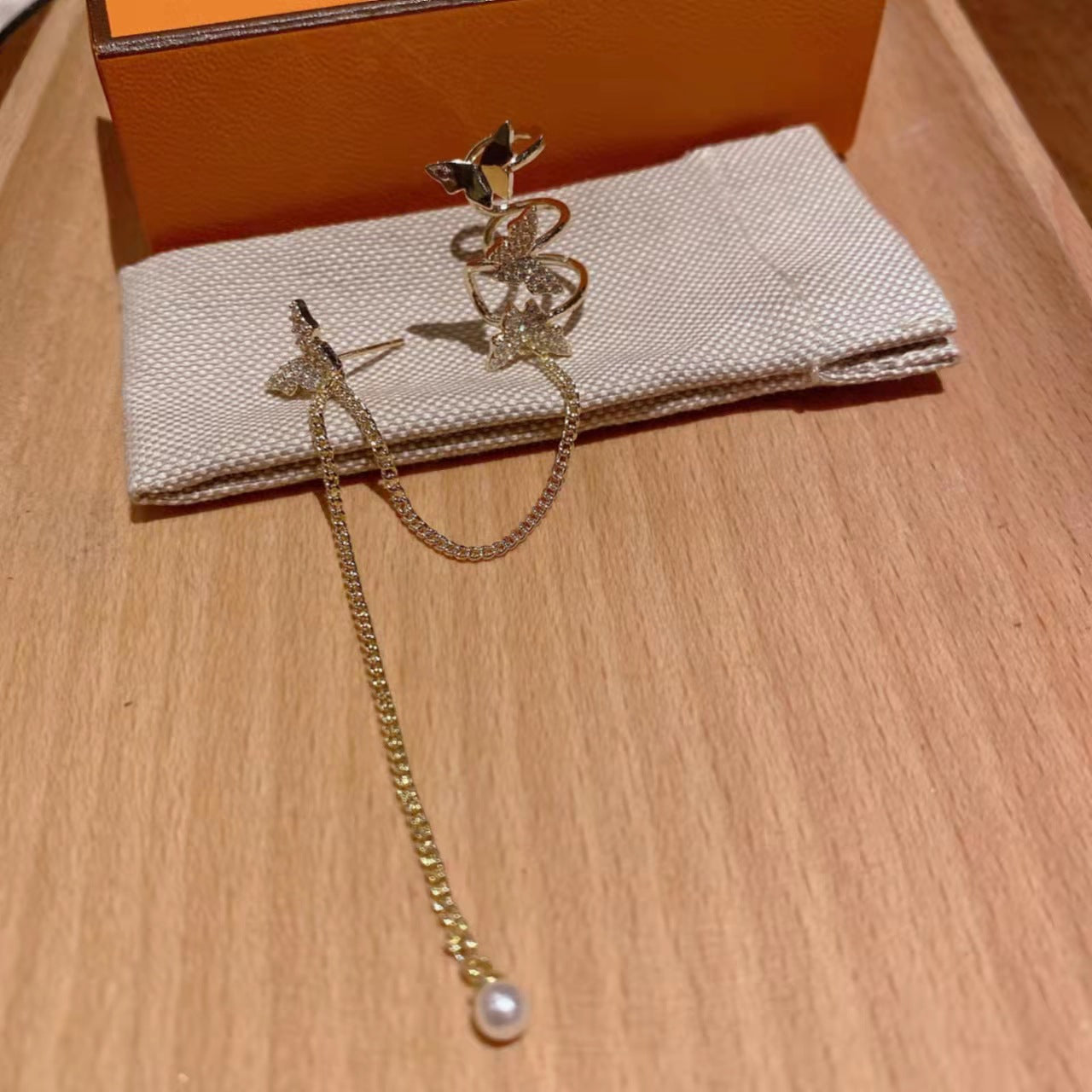 Long Chain Butterfly Ear Bone Clip Ear Chain Earrings