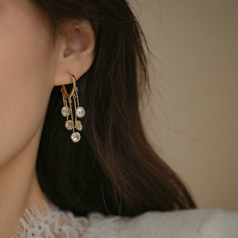 Metal Mesh Diamond Water Drops Long Heart Earrings