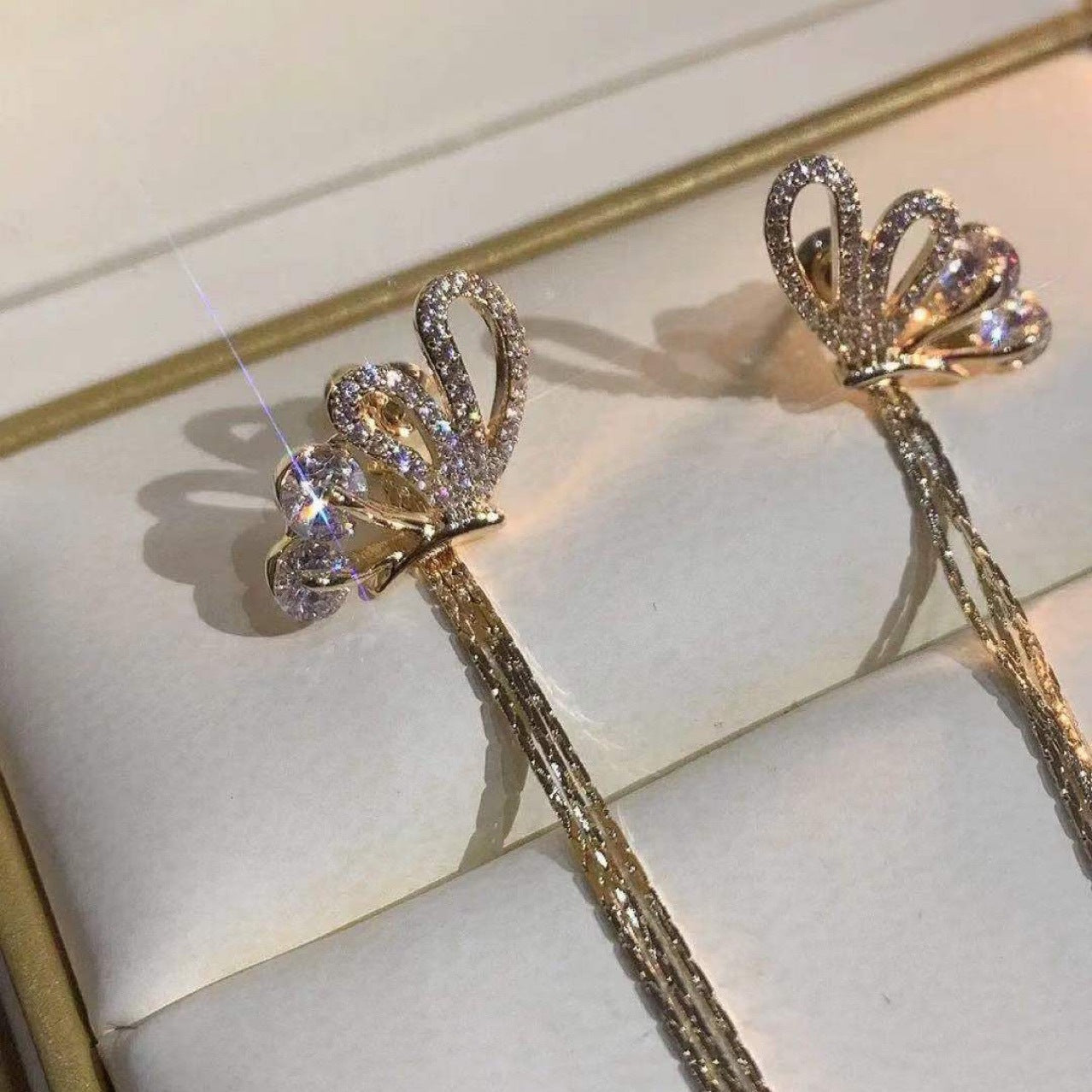 Butterfly Wing Microset Long Fringe Earrings