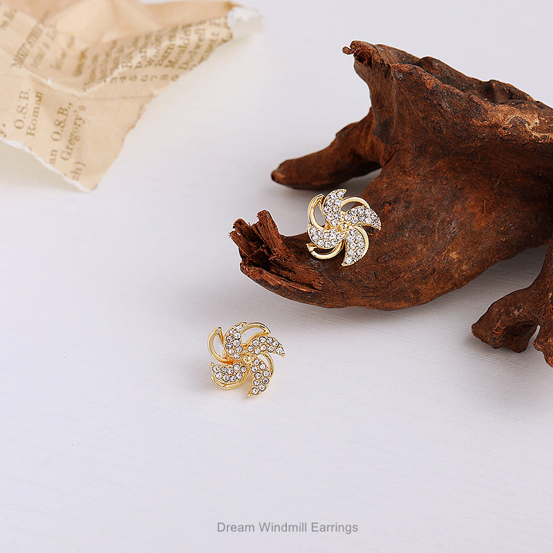 Exquisite Crystal Rotating Windmill Earrings
