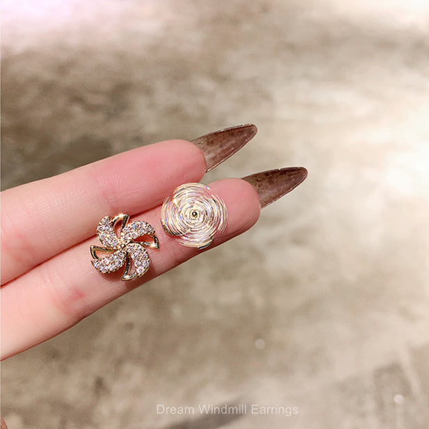 Exquisite Crystal Rotating Windmill Earrings