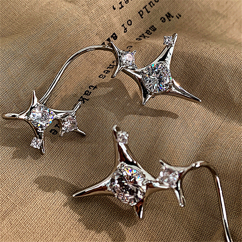 Super Sparkle Diamond Cross Star Ear Clip Earrings