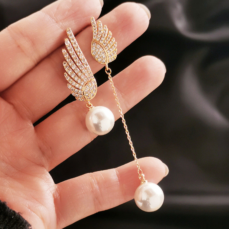 Angel Wings Diamond Pearl AB Sides Earrings