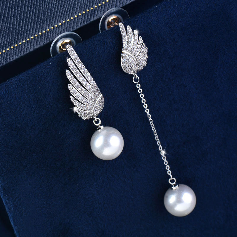 Angel Wings Diamond Pearl AB Sides Earrings