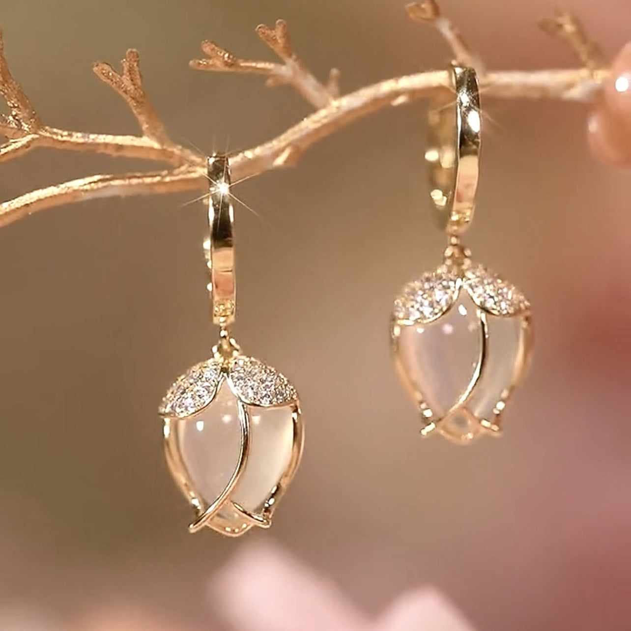 Cat's Eye Opal Tulips Drop Earrings