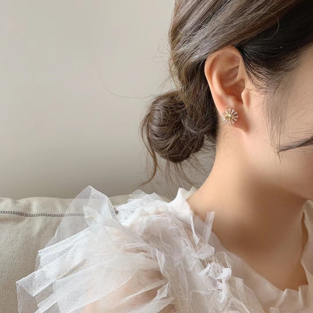 Flower Branch Crystal Daisy AB Sides Earrings