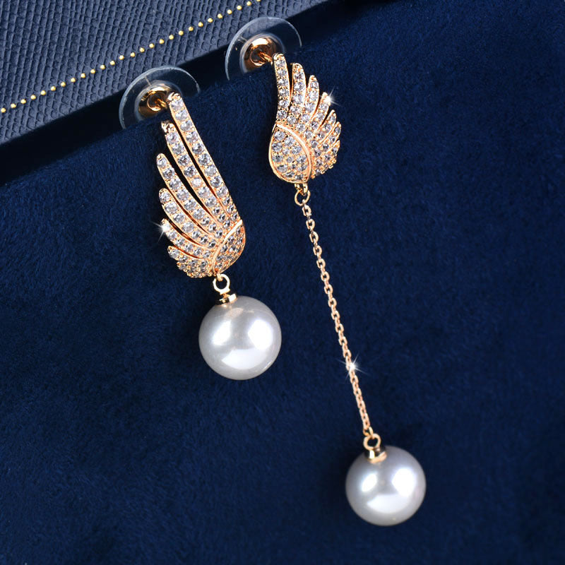 Angel Wings Diamond Pearl AB Sides Earrings