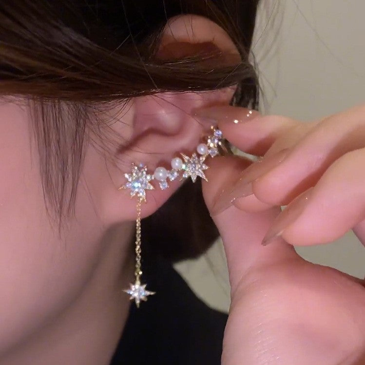 Micro-Set Zircon Octagonal Star Pearl Earrings