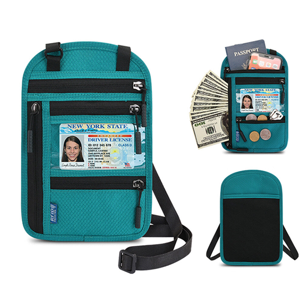 Travel Neck Pouch Neck Wallet with RFID Blocking Passport Holder