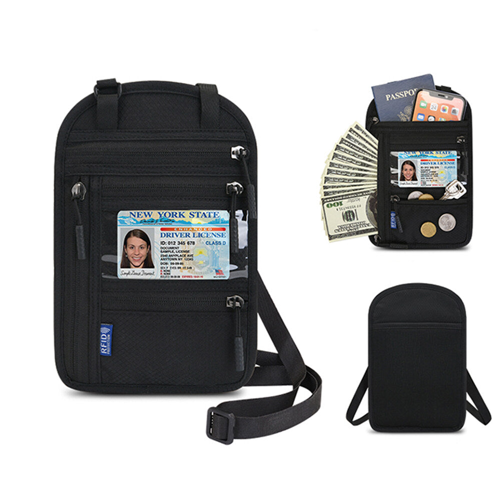 Travel Neck Pouch Neck Wallet with RFID Blocking Passport Holder