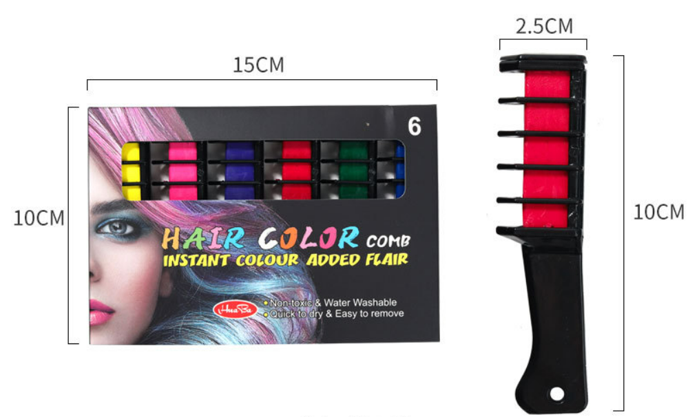 6  Colors Temporary Hair Color Chalk Comb Set