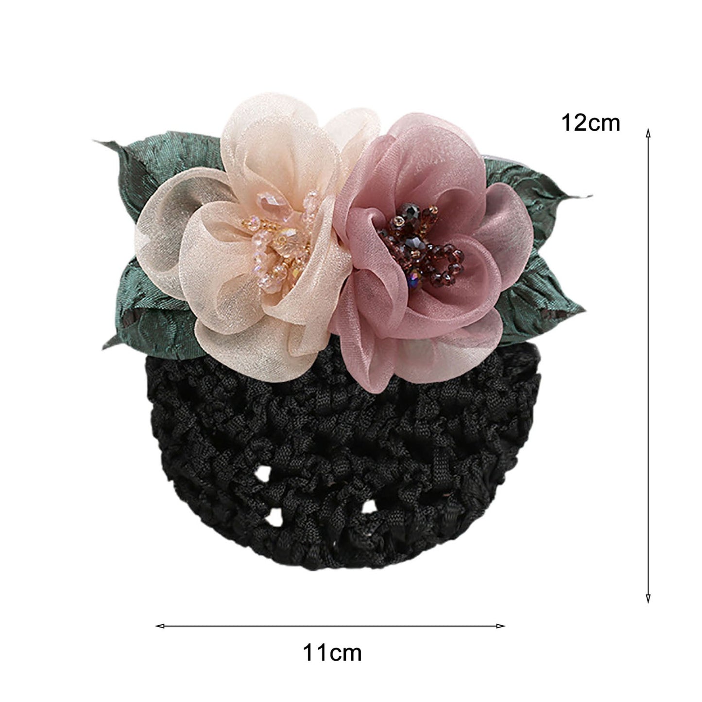 Elegant Women Hair Net Ribbon Flowers Beads Bun Net Hairgrip