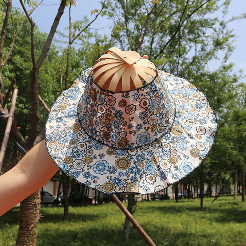 Bamboo Foldable Hand Fan Sun Hat