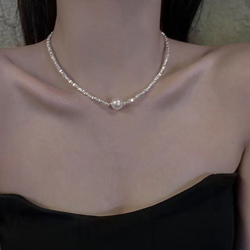 [Hot-sale] Crushed Silver and Pearl Necklace