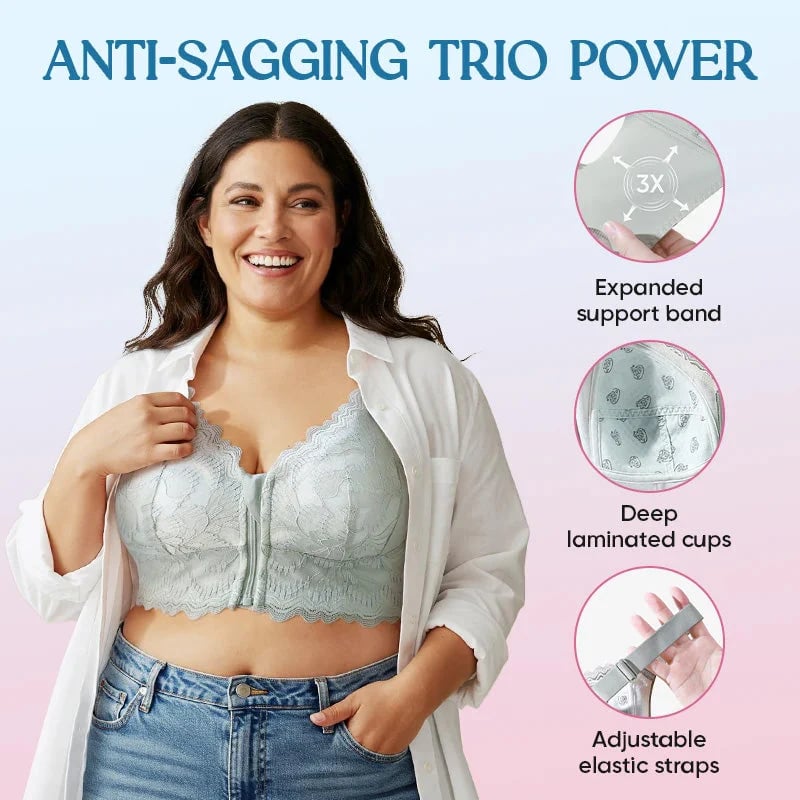 Women's Comfortable Front Closure Lace Posture Support Bra