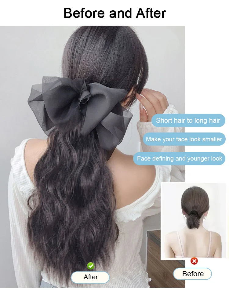 [Gentle and Sweet] Natural Wavy Claw Clip Ponytail Hair Extensions with Bowknot