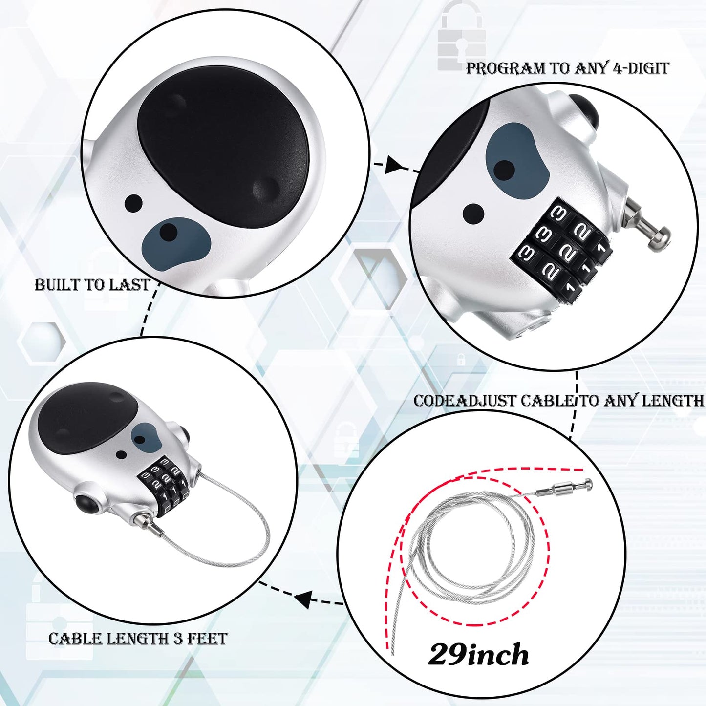 Adjustable Cable Security Combination Lock