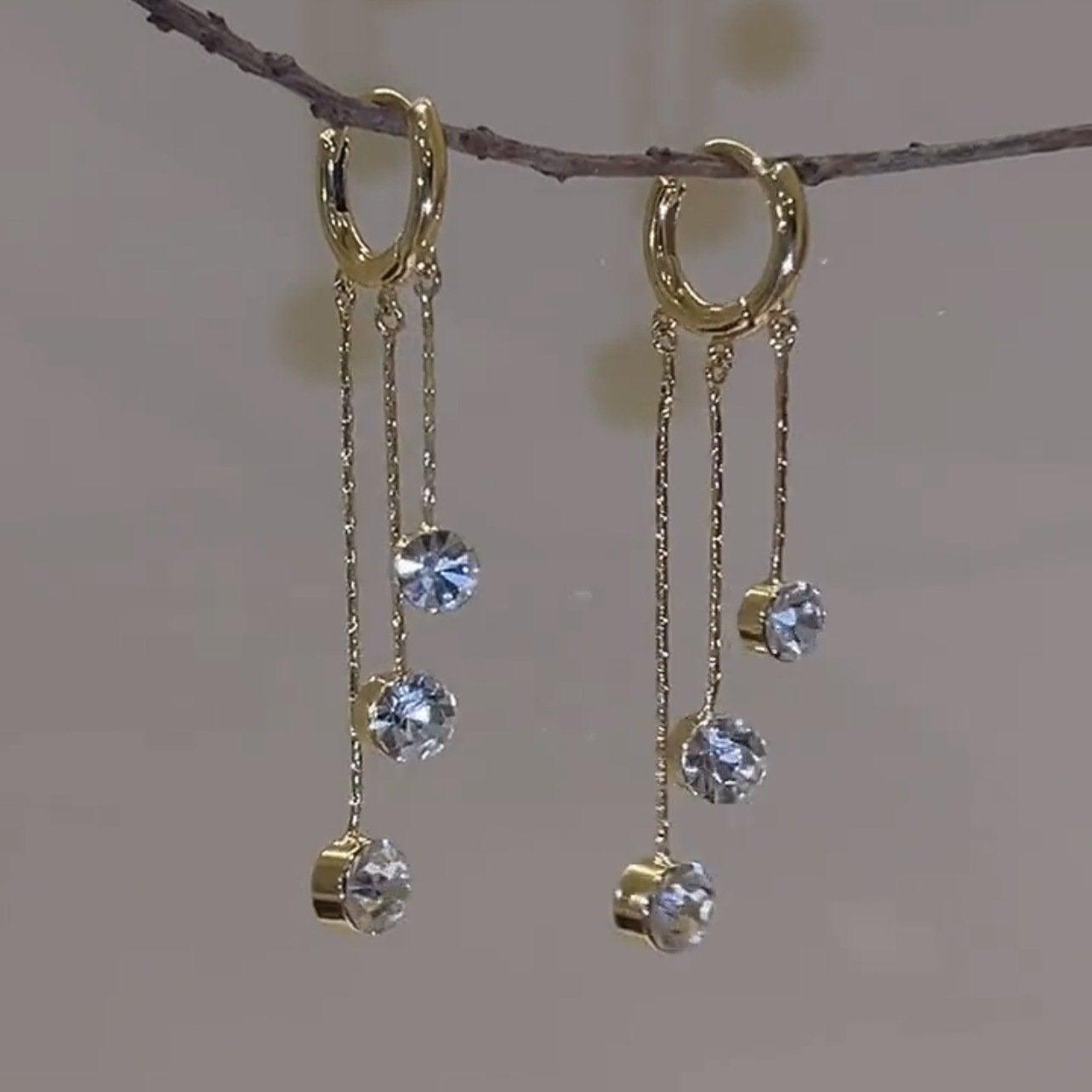 Three Shining Diamond Tassel Earrings