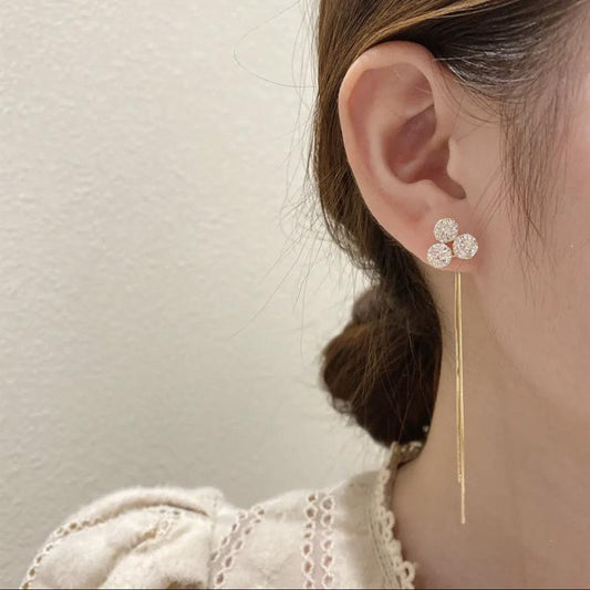 Tassel Diamond Long Earrings Gold Mesh Ball Stud Earrings