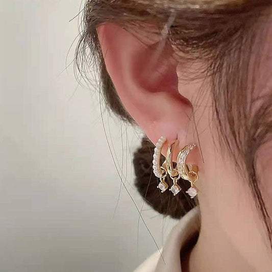 Three Lifetimes Three Rings Pearl Zircon Earrings