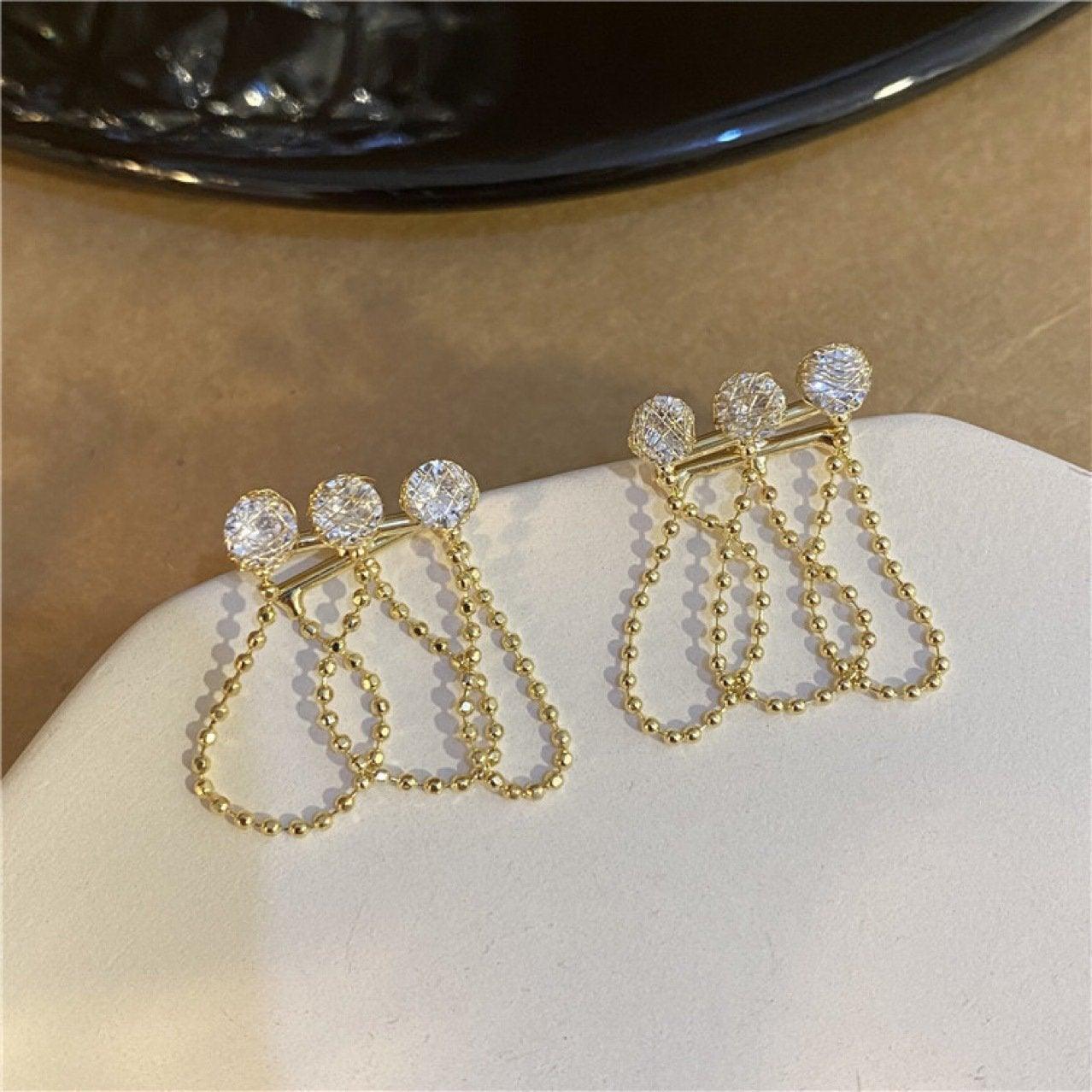 Diamond Tassel Chain Earrings