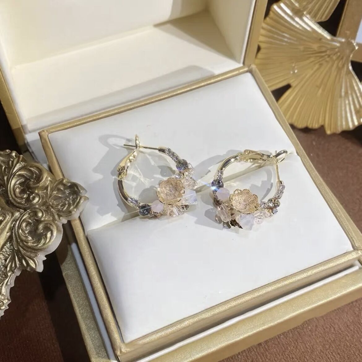 Vintage Diamond Wreath Crystal Earrings
