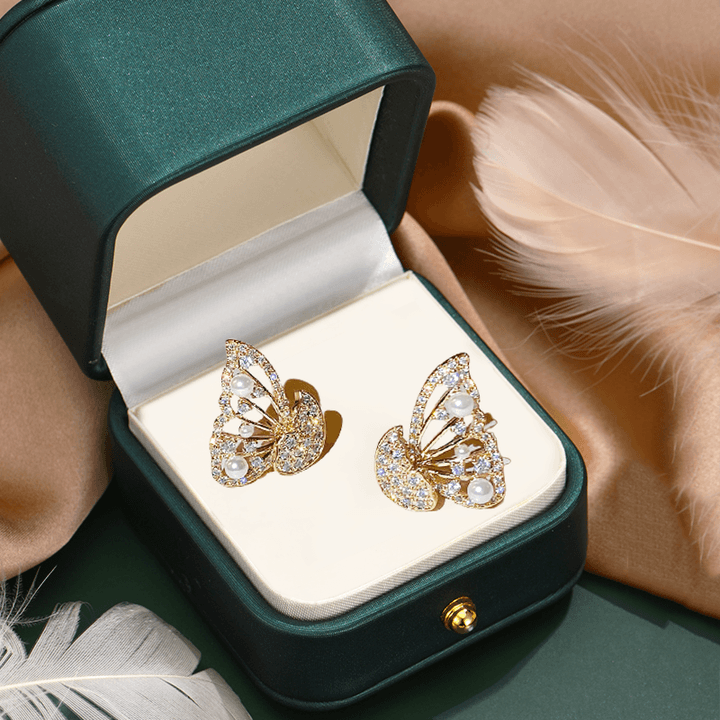 Diamond-studded Pearl Butterfly Earrings