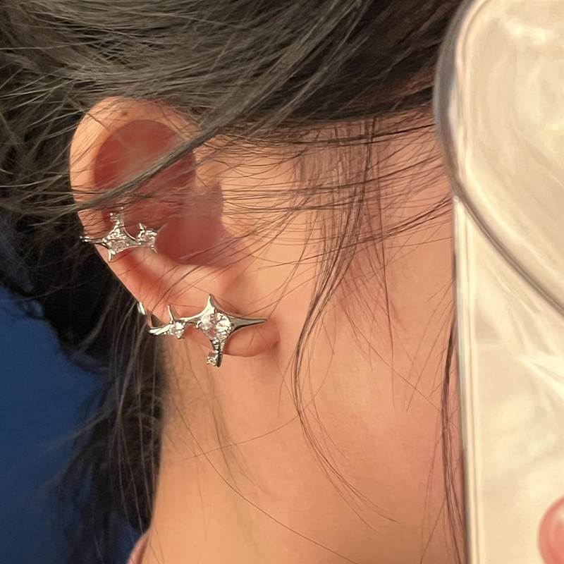 Super Sparkle Diamond Cross Star Ear Clip Earrings