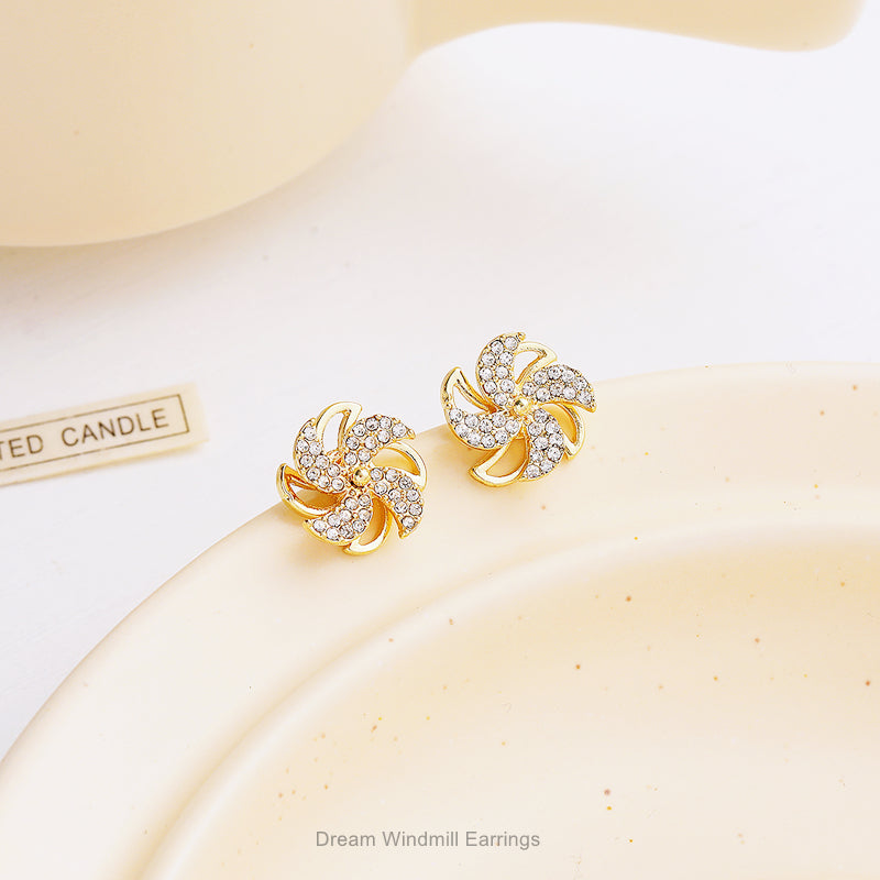 Exquisite Crystal Rotating Windmill Earrings
