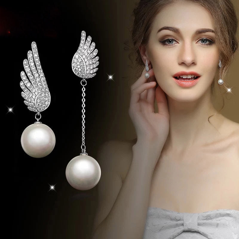 Angel Wings Diamond Pearl AB Sides Earrings