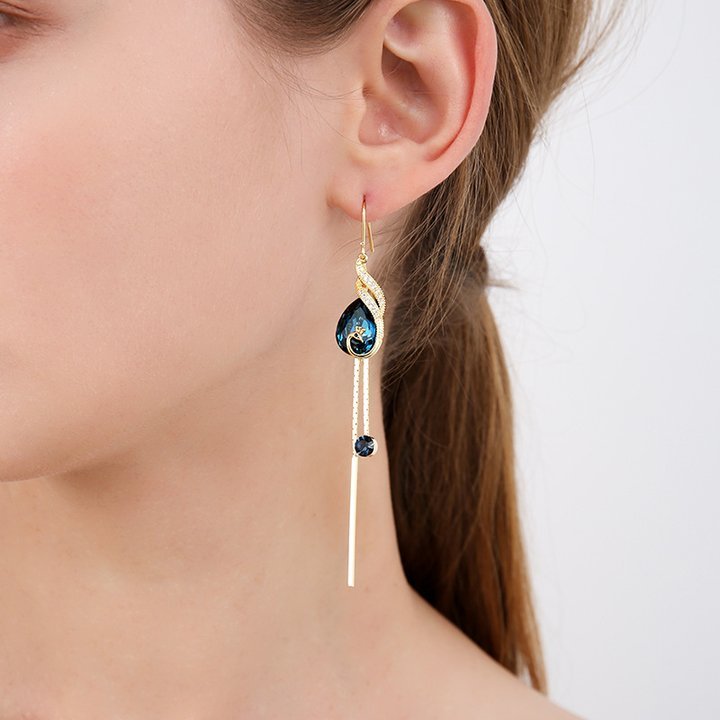 Peacock Crystal Tassel Earrings